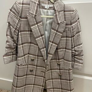 Veronica Beard Brown and Beige Plaid Double-Breasted Blazer